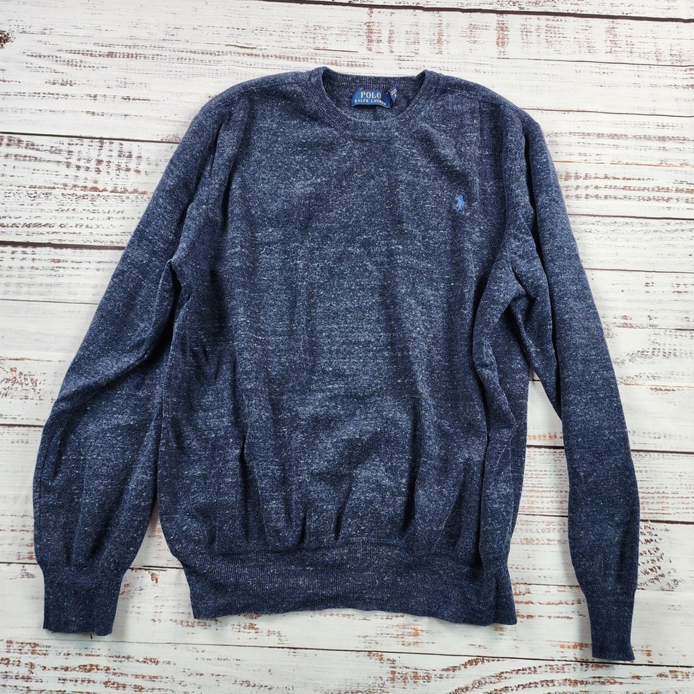 Polo Ralph Lauren Mesh Knit Cotton Crewneck Sweater Mens XL Navy Heather Pony